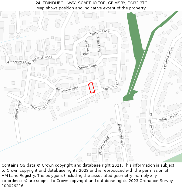 24, EDINBURGH WAY, SCARTHO TOP, GRIMSBY, DN33 3TG: Location map and indicative extent of plot