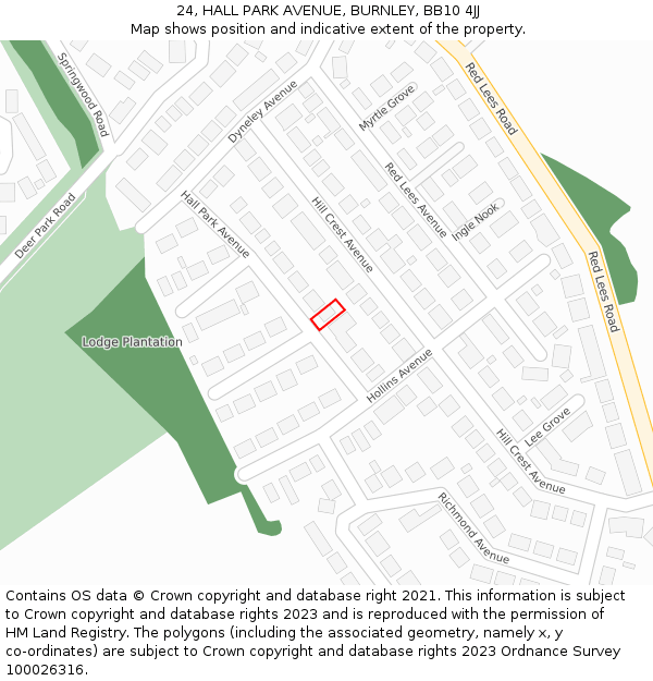 24, HALL PARK AVENUE, BURNLEY, BB10 4JJ: Location map and indicative extent of plot