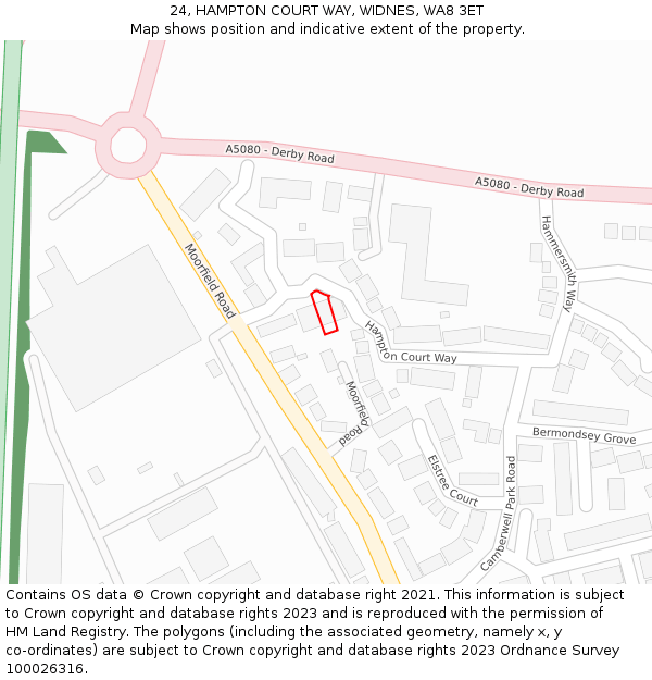 24, HAMPTON COURT WAY, WIDNES, WA8 3ET: Location map and indicative extent of plot