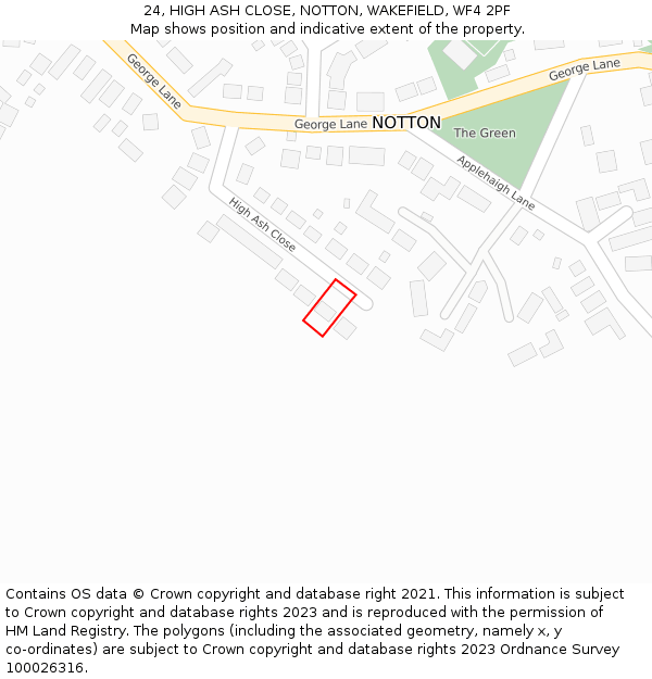 24, HIGH ASH CLOSE, NOTTON, WAKEFIELD, WF4 2PF: Location map and indicative extent of plot