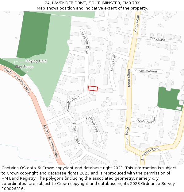 24, LAVENDER DRIVE, SOUTHMINSTER, CM0 7RX: Location map and indicative extent of plot