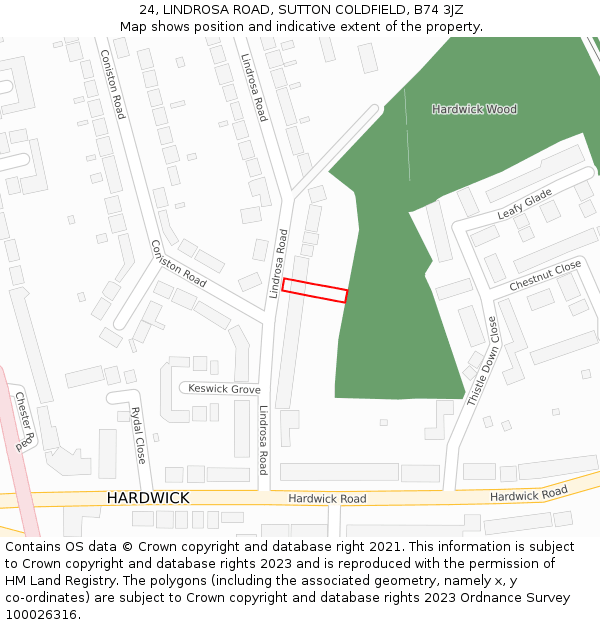 24, LINDROSA ROAD, SUTTON COLDFIELD, B74 3JZ: Location map and indicative extent of plot