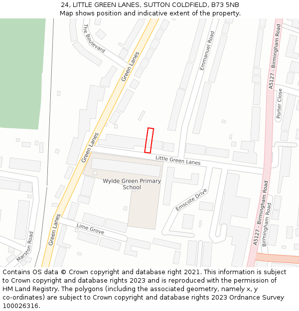 24, LITTLE GREEN LANES, SUTTON COLDFIELD, B73 5NB: Location map and indicative extent of plot