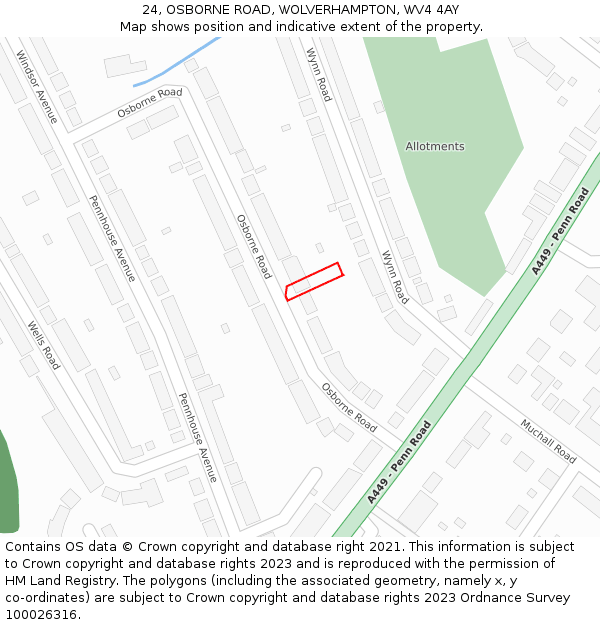 24, OSBORNE ROAD, WOLVERHAMPTON, WV4 4AY: Location map and indicative extent of plot