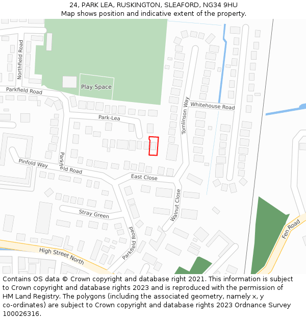 24, PARK LEA, RUSKINGTON, SLEAFORD, NG34 9HU: Location map and indicative extent of plot