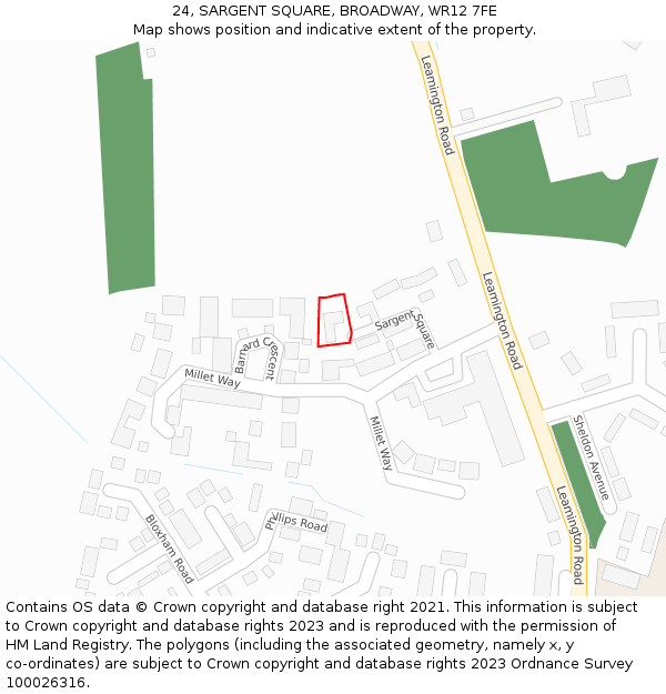 24, SARGENT SQUARE, BROADWAY, WR12 7FE: Location map and indicative extent of plot