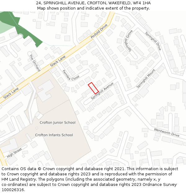 24, SPRINGHILL AVENUE, CROFTON, WAKEFIELD, WF4 1HA: Location map and indicative extent of plot