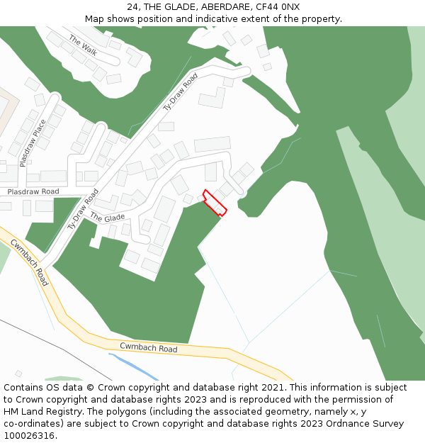 24, THE GLADE, ABERDARE, CF44 0NX: Location map and indicative extent of plot