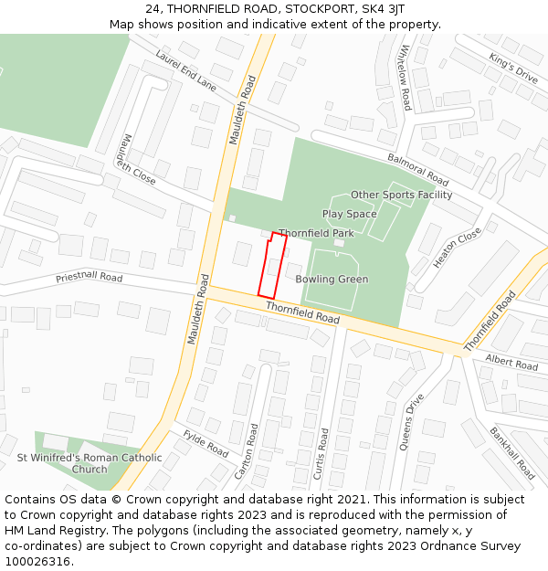 24, THORNFIELD ROAD, STOCKPORT, SK4 3JT: Location map and indicative extent of plot