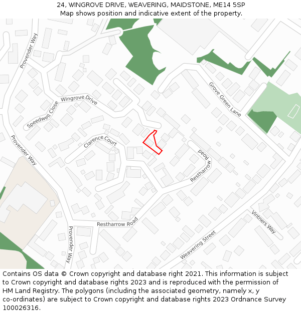 24, WINGROVE DRIVE, WEAVERING, MAIDSTONE, ME14 5SP: Location map and indicative extent of plot