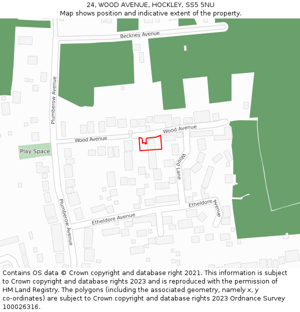 24, WOOD AVENUE, HOCKLEY, SS5 5NU: Location map and indicative extent of plot