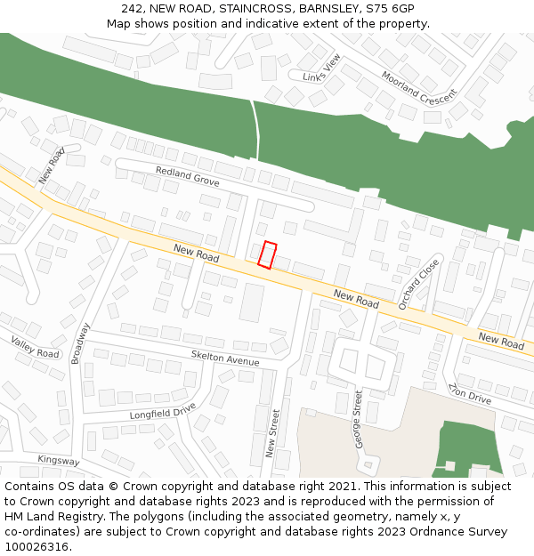 242, NEW ROAD, STAINCROSS, BARNSLEY, S75 6GP: Location map and indicative extent of plot