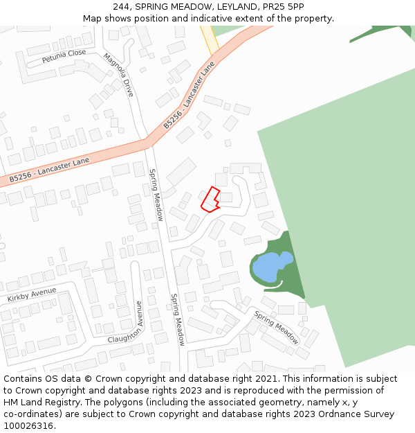 244, SPRING MEADOW, LEYLAND, PR25 5PP: Location map and indicative extent of plot