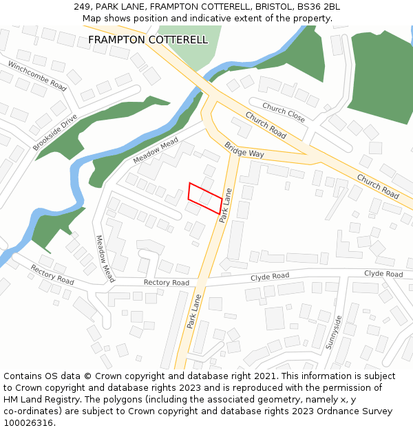 249, PARK LANE, FRAMPTON COTTERELL, BRISTOL, BS36 2BL: Location map and indicative extent of plot