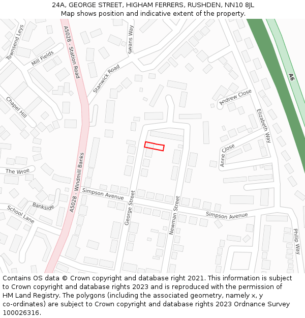 24A, GEORGE STREET, HIGHAM FERRERS, RUSHDEN, NN10 8JL: Location map and indicative extent of plot