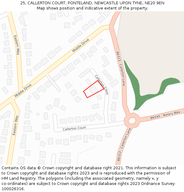 25, CALLERTON COURT, PONTELAND, NEWCASTLE UPON TYNE, NE20 9EN: Location map and indicative extent of plot