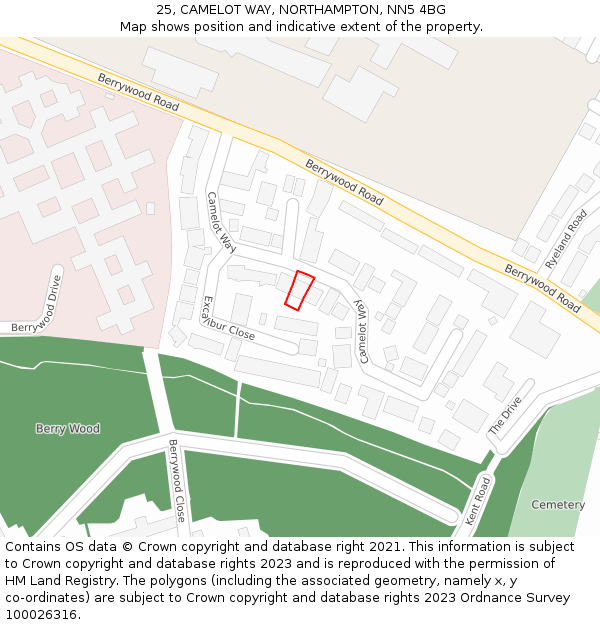 25, CAMELOT WAY, NORTHAMPTON, NN5 4BG: Location map and indicative extent of plot