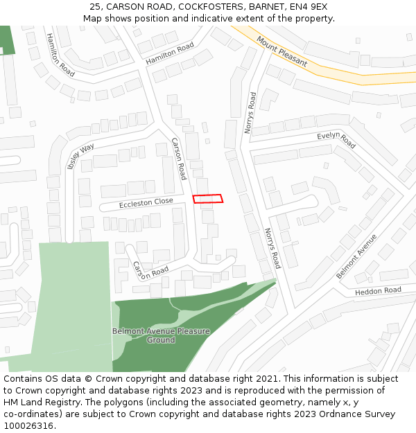 25, CARSON ROAD, COCKFOSTERS, BARNET, EN4 9EX: Location map and indicative extent of plot