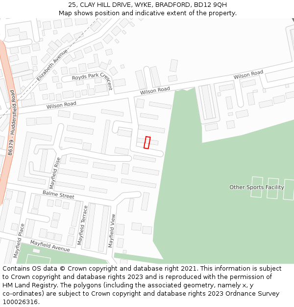 25, CLAY HILL DRIVE, WYKE, BRADFORD, BD12 9QH: Location map and indicative extent of plot