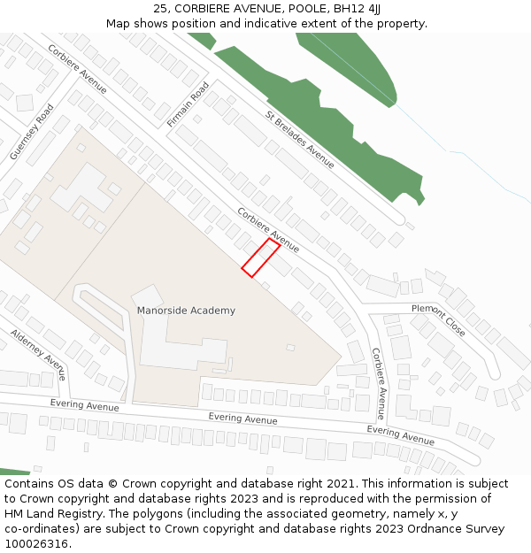 25, CORBIERE AVENUE, POOLE, BH12 4JJ: Location map and indicative extent of plot