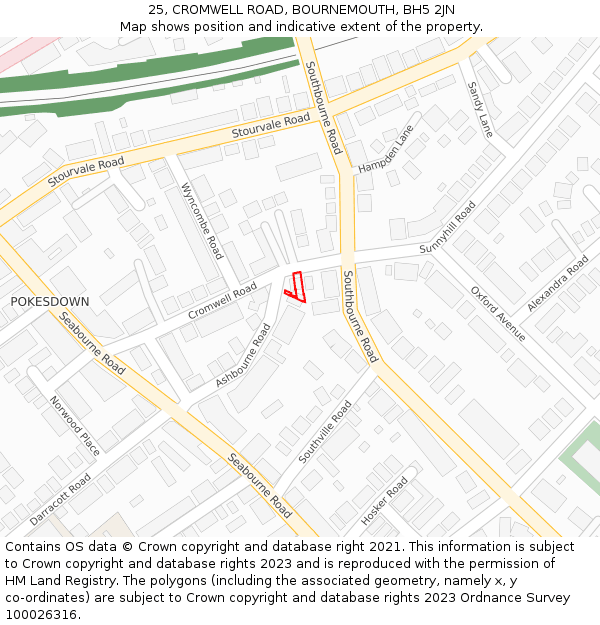 25, CROMWELL ROAD, BOURNEMOUTH, BH5 2JN: Location map and indicative extent of plot