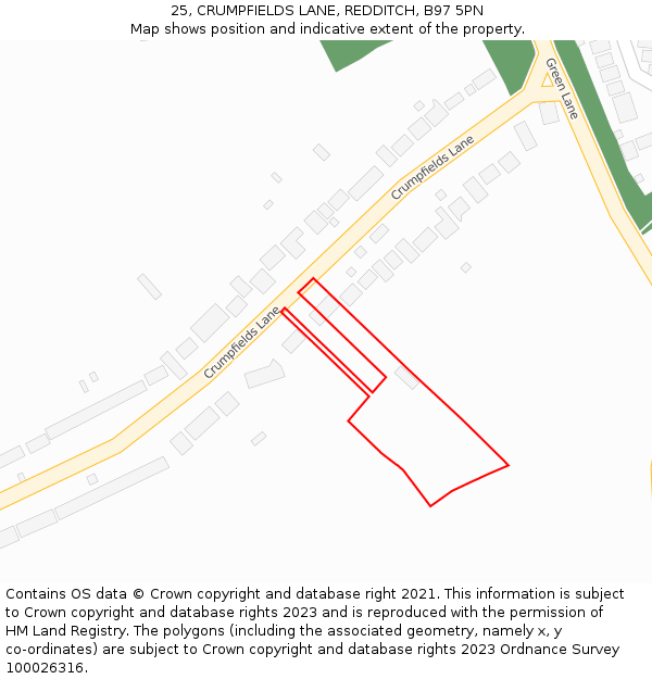 25, CRUMPFIELDS LANE, REDDITCH, B97 5PN: Location map and indicative extent of plot