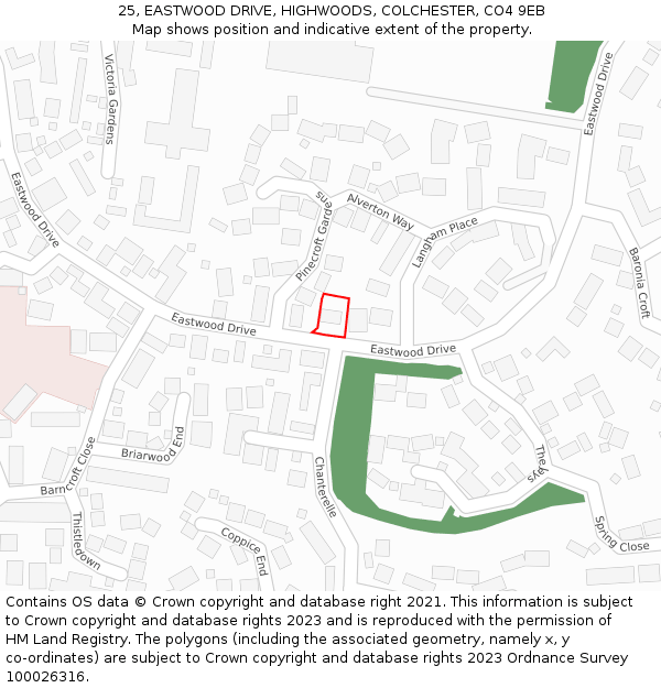 25, EASTWOOD DRIVE, HIGHWOODS, COLCHESTER, CO4 9EB: Location map and indicative extent of plot