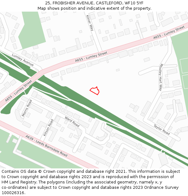 25, FROBISHER AVENUE, CASTLEFORD, WF10 5YF: Location map and indicative extent of plot