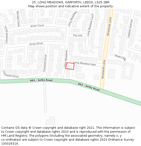 25, LONG MEADOWS, GARFORTH, LEEDS, LS25 2BR: Location map and indicative extent of plot