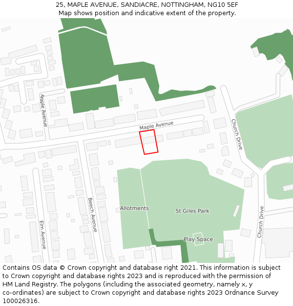 25, MAPLE AVENUE, SANDIACRE, NOTTINGHAM, NG10 5EF: Location map and indicative extent of plot