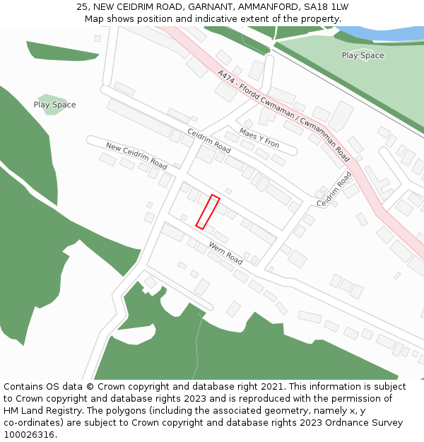 25, NEW CEIDRIM ROAD, GARNANT, AMMANFORD, SA18 1LW: Location map and indicative extent of plot