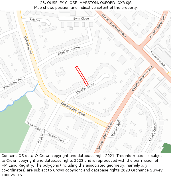 25, OUSELEY CLOSE, MARSTON, OXFORD, OX3 0JS: Location map and indicative extent of plot