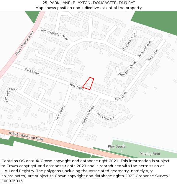 25, PARK LANE, BLAXTON, DONCASTER, DN9 3AT: Location map and indicative extent of plot