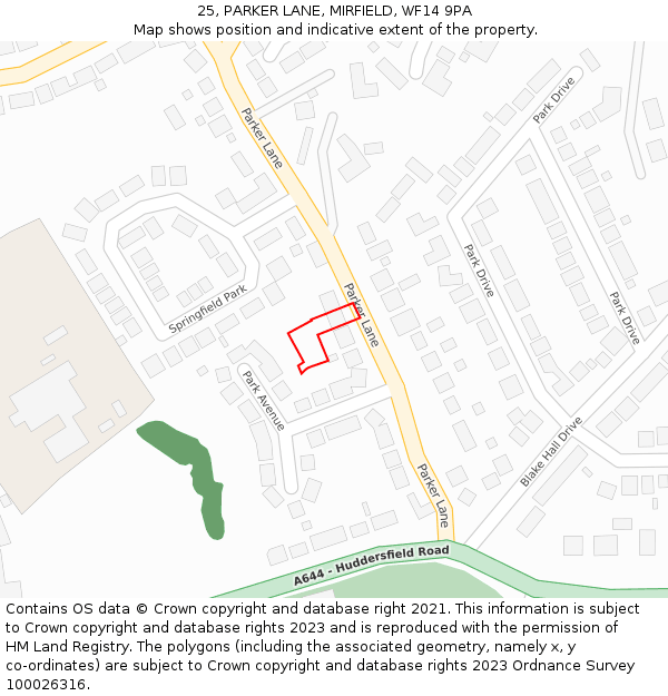 25, PARKER LANE, MIRFIELD, WF14 9PA: Location map and indicative extent of plot