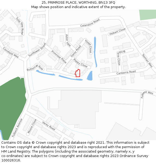 25, PRIMROSE PLACE, WORTHING, BN13 3FQ: Location map and indicative extent of plot