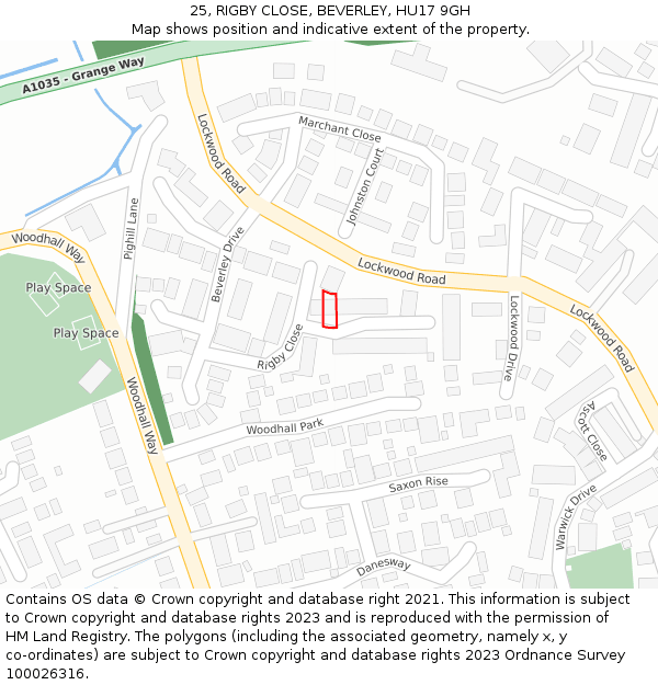 25, RIGBY CLOSE, BEVERLEY, HU17 9GH: Location map and indicative extent of plot