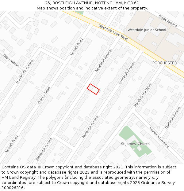 25, ROSELEIGH AVENUE, NOTTINGHAM, NG3 6FJ: Location map and indicative extent of plot