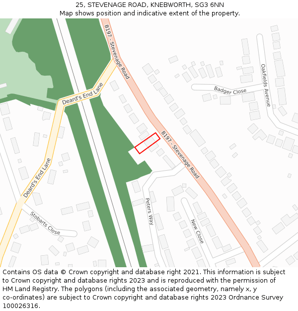 25, STEVENAGE ROAD, KNEBWORTH, SG3 6NN: Location map and indicative extent of plot