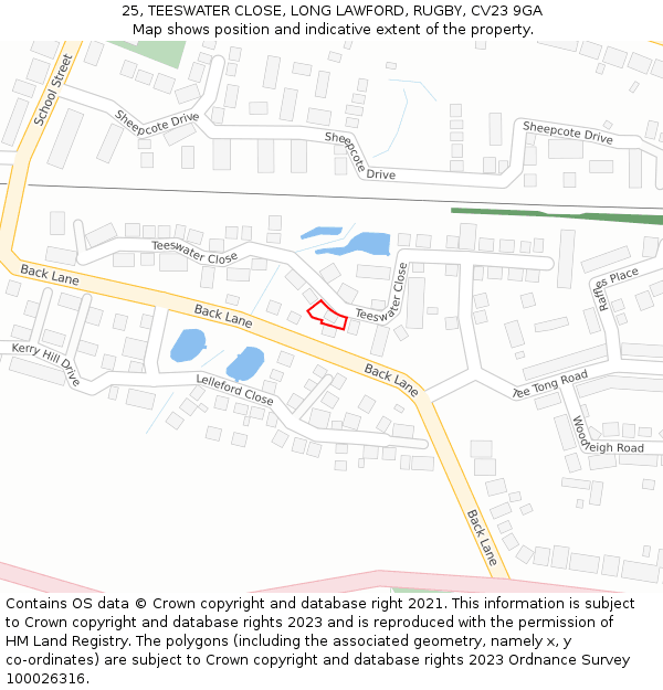 25, TEESWATER CLOSE, LONG LAWFORD, RUGBY, CV23 9GA: Location map and indicative extent of plot