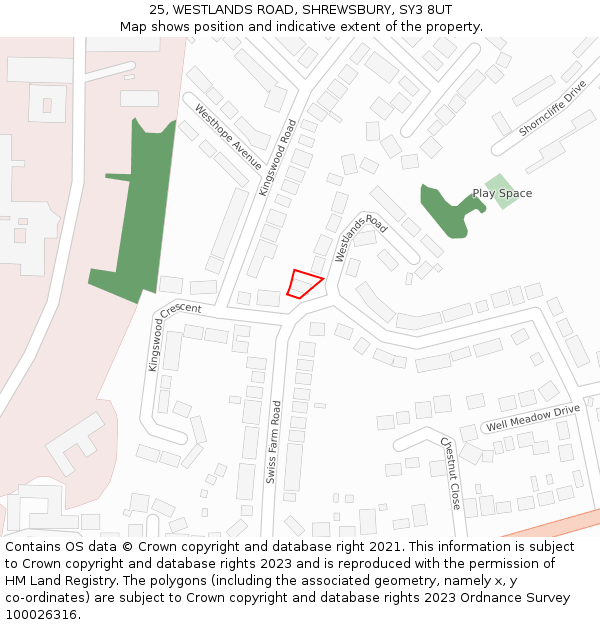 25, WESTLANDS ROAD, SHREWSBURY, SY3 8UT: Location map and indicative extent of plot