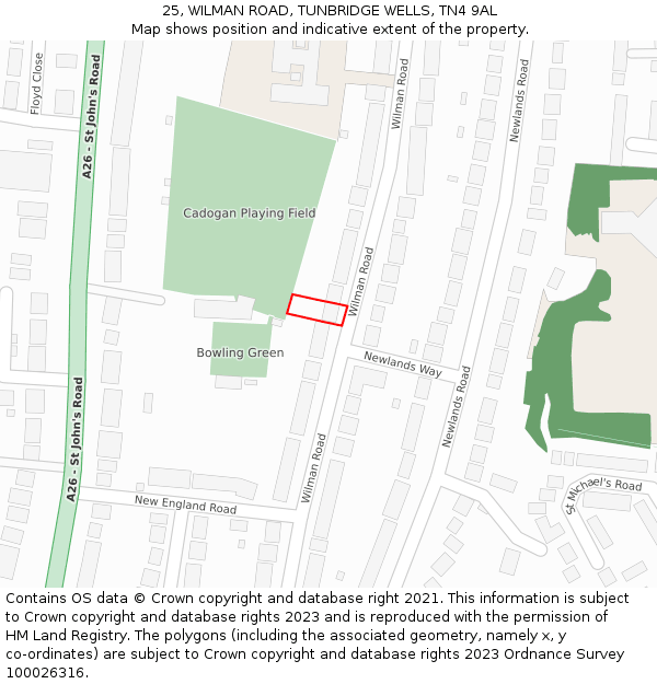 25, WILMAN ROAD, TUNBRIDGE WELLS, TN4 9AL: Location map and indicative extent of plot