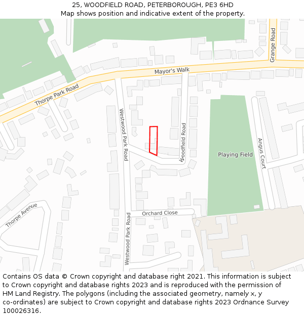 25, WOODFIELD ROAD, PETERBOROUGH, PE3 6HD: Location map and indicative extent of plot