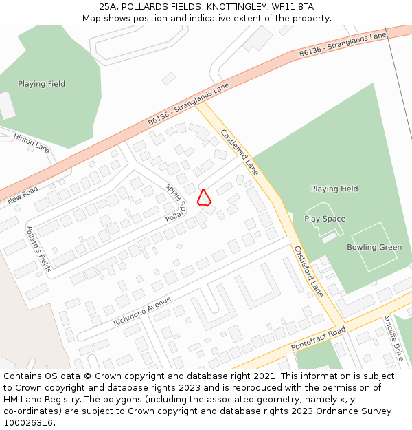 25A, POLLARDS FIELDS, KNOTTINGLEY, WF11 8TA: Location map and indicative extent of plot