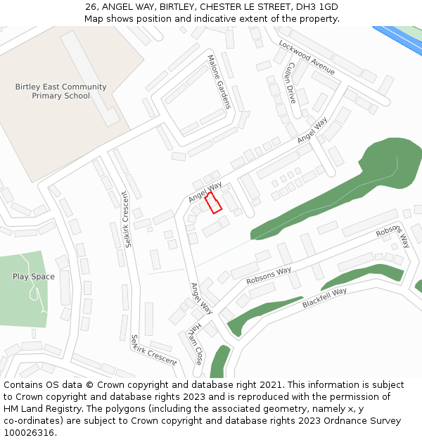 26, ANGEL WAY, BIRTLEY, CHESTER LE STREET, DH3 1GD: Location map and indicative extent of plot