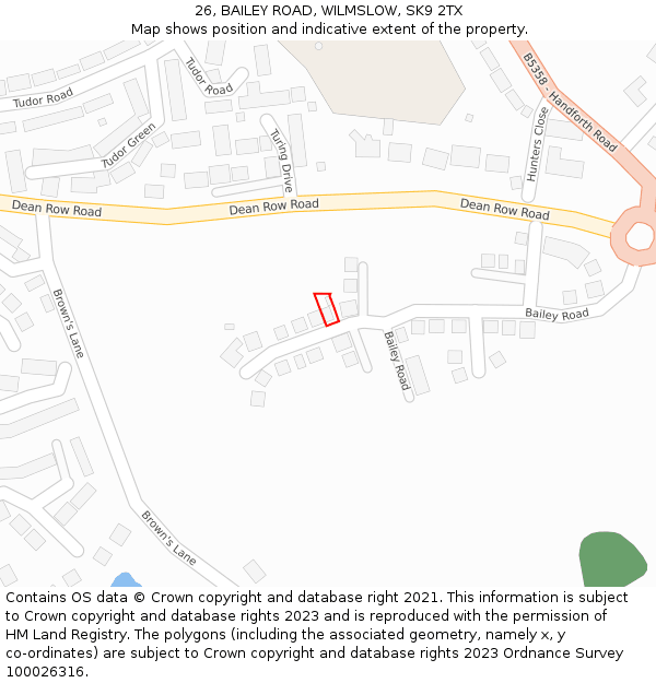 26, BAILEY ROAD, WILMSLOW, SK9 2TX: Location map and indicative extent of plot