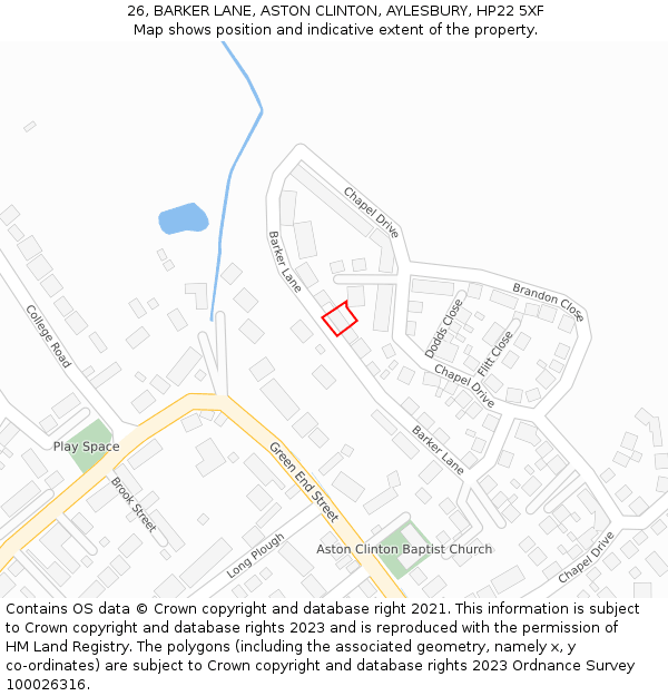 26, BARKER LANE, ASTON CLINTON, AYLESBURY, HP22 5XF: Location map and indicative extent of plot