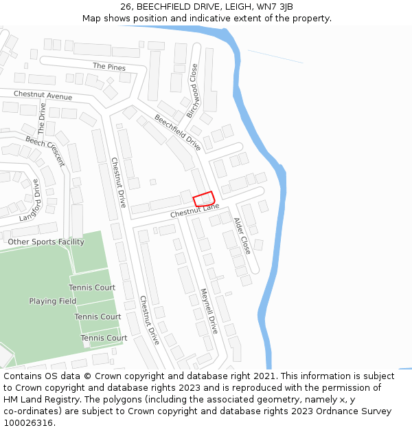 26, BEECHFIELD DRIVE, LEIGH, WN7 3JB: Location map and indicative extent of plot