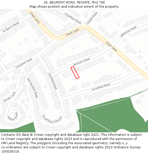 26, BELMONT ROAD, REIGATE, RH2 7EE: Location map and indicative extent of plot