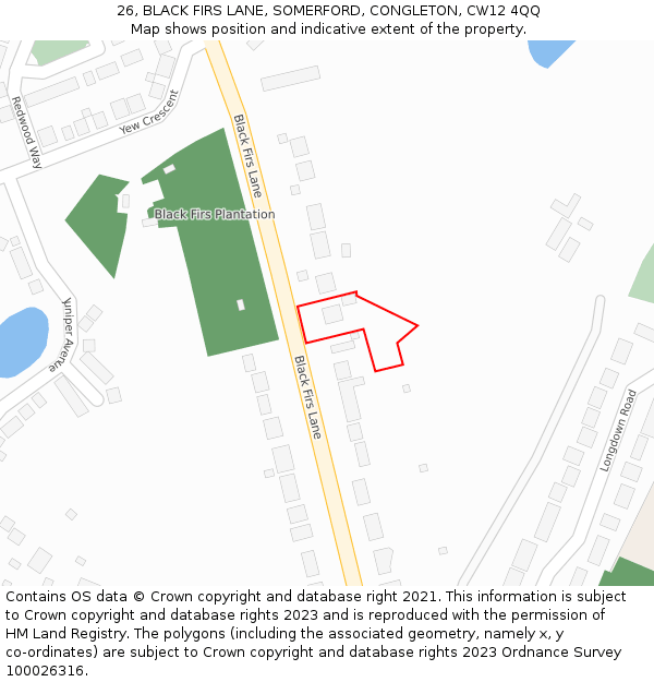 26, BLACK FIRS LANE, SOMERFORD, CONGLETON, CW12 4QQ: Location map and indicative extent of plot