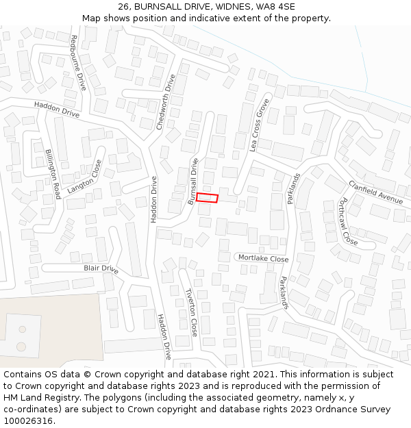 26, BURNSALL DRIVE, WIDNES, WA8 4SE: Location map and indicative extent of plot